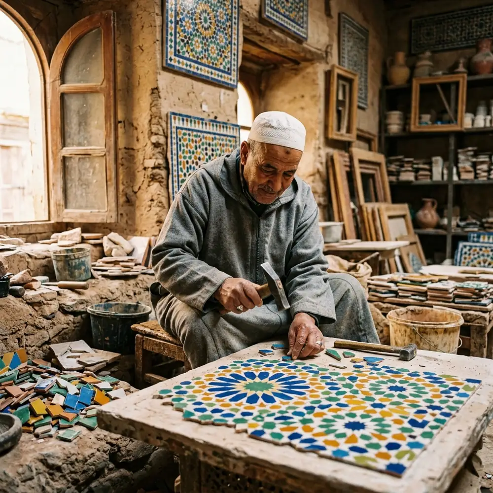 Moroccan Zellige Craftsman at work