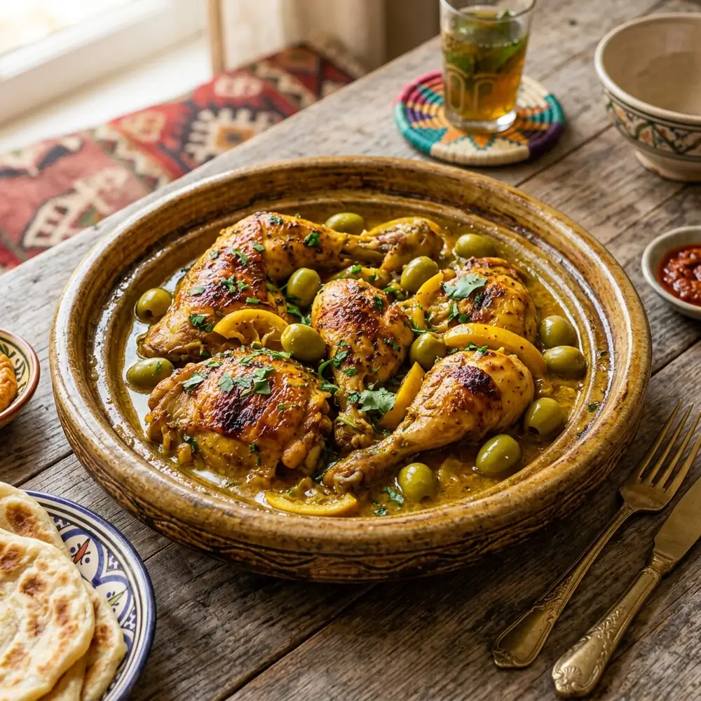 Poulet Mqualli (Chicken with Lemon and Olives)